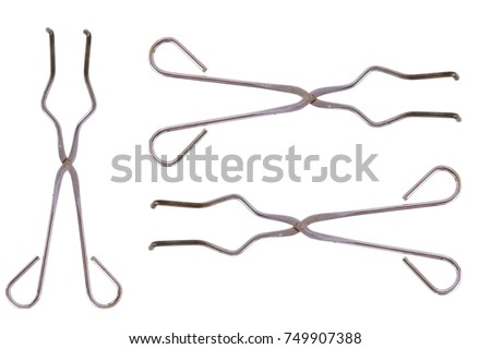 Crucible Tongs stock images. Laboratory tweezers images. Laboratory equipment on a white background