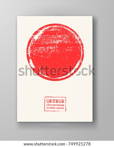 Abstract big red grunge circle on white background. Brochure, banner, poster design. Sealed with decorative red stamp. Stylized symbol of Japan. Vector illustration.