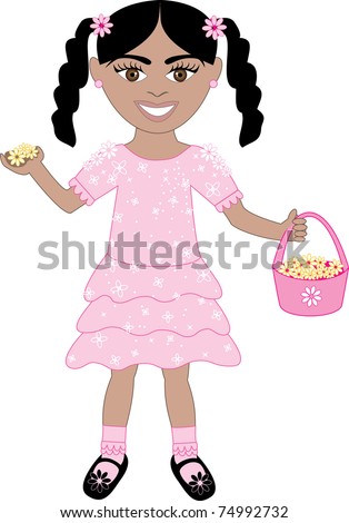 Vector of cute little girl with Flowers and Basket.