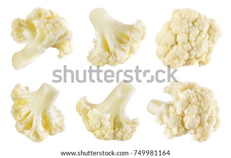 Cauliflower isolated. Ð¡auliflower piece on white. Macro. Collection. With clipping path. Royalty-Free Stock Photo #749981164