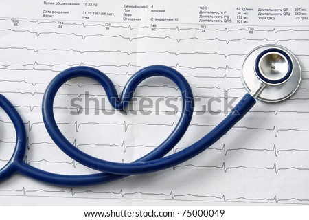A blue stethoscope on a cardiogram Royalty-Free Stock Photo #75000049