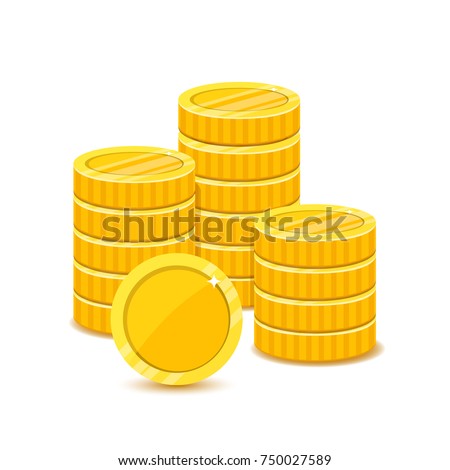 Stack yellow coins in a flat style. Pile of money vector illustration. Income or profit icons concept.