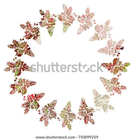 Round Christmas frame with holly berries silhouettes. Copy space. Christmas design decor element. Vector clip art.