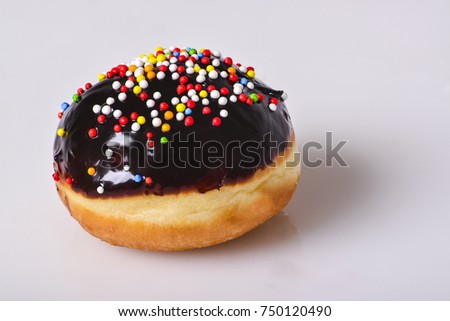 jewish food holiday Hanukkah symbol image of donut with chocolate. isolated .