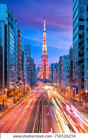 Tokyo city street view with Tokyo Tower at twilight