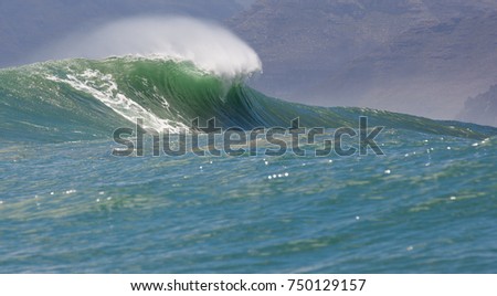Big waves breaking on an reef along the coast of South Africa