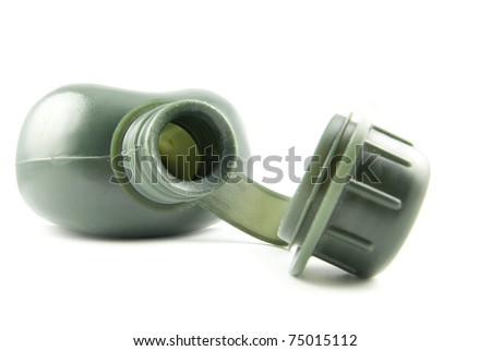 an empty army water canteen isolated on a white background