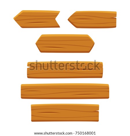 Wooden planks set, vector illustration isolated on white background. Cartoon wood texture for signs and arrows. Royalty-Free Stock Photo #750168001