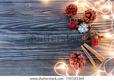 
Lighten Christmas decorations on a wooden background,Christmas theme