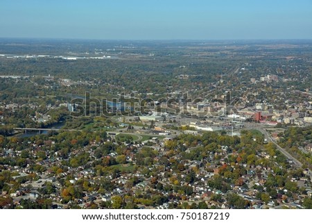 Brantford Ontario Autumn aerial city landscape, Canada