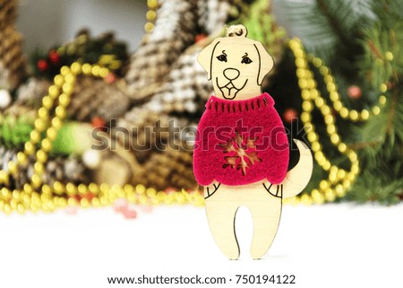 Wooden Toy Dog. New Year Toy Symbol 2018