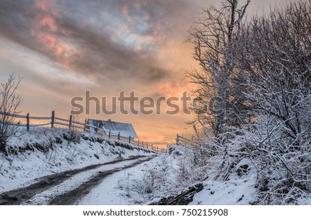 Fantastic winter sunset landscape
