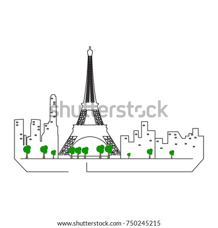 Paris cityscape isolated on white background, Vector illustration