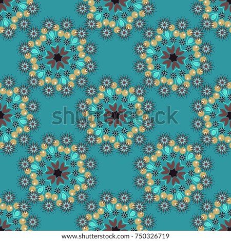Islam, Arabic, Indian, ottoman motifs. Perfect for printing on fabric or paper, textile. Seamless pattern tile with mandalas. Vector vintage decorative elements in brown, beige and blue colors.