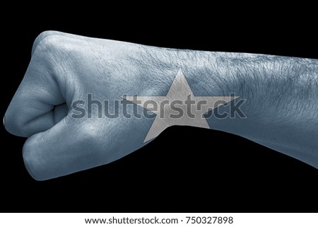 Fist painted in colors of Somalia flag, fist flag, country of Somalia