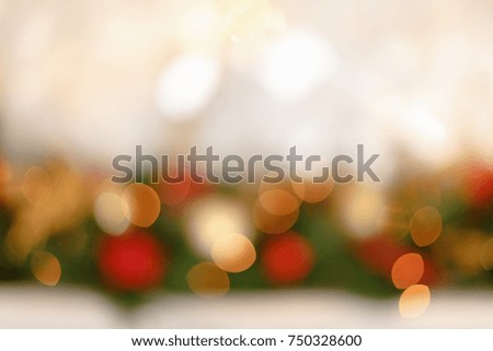 Christmas tree background and  decorations, blurred, sparking, glowing. Happy New Year and Xmas theme