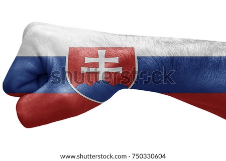 Fist painted in colors of Slovakia flag, fist flag, country of Slovakia
