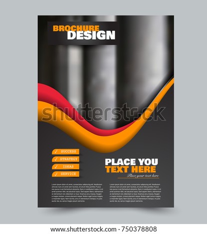Red and orange flyer design template with built in images. Brochure for business, education, presentation, advertisement. Corporate identity style concept. Editable vector illustration.