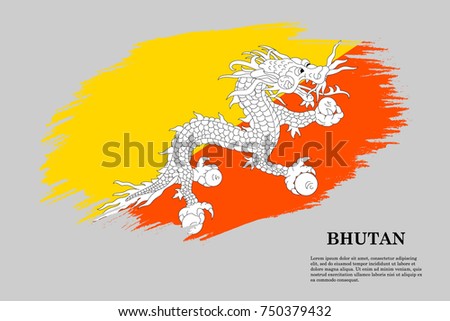 Grunge styled flag of Bhutan. Brush stroke background