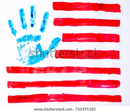 American flag, hand print