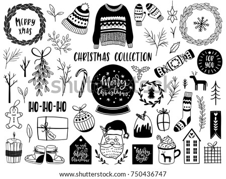 Collection of Scandinavian Merry Christmas And Happy New Year elements. Vector illustration.