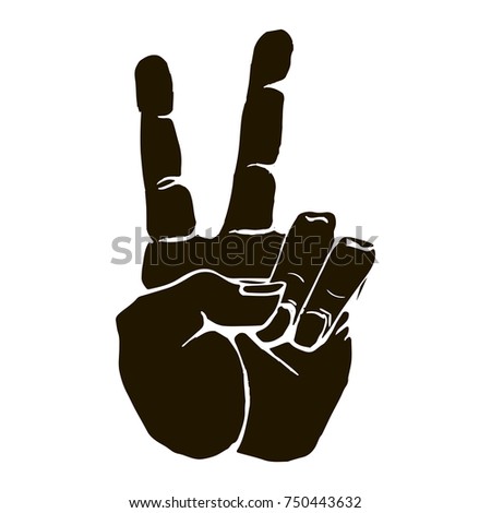 Black silhouette of a human hand sign victory or peace and scissors isolated on white background. Can be used for web, poster, info graphic.