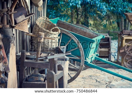 Old farm objects stored in a barn - Horse wagon - Gramado city, Rio Grande do Sul, Brazil.