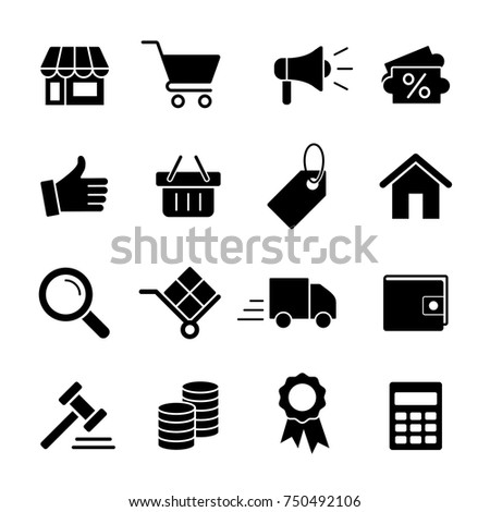 e-commerce online shopping simple black 16 icons set Royalty-Free Stock Photo #750492106