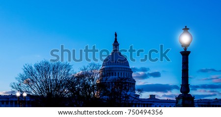 US Capital Building at twilight. 