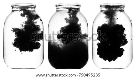 Splashes of paint in a glass jar. Abstract poster.