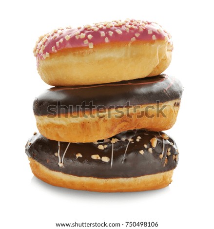 Tasty donuts on white background