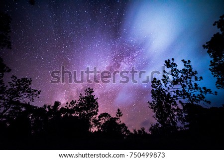 Night landscape with colorful Milky Way