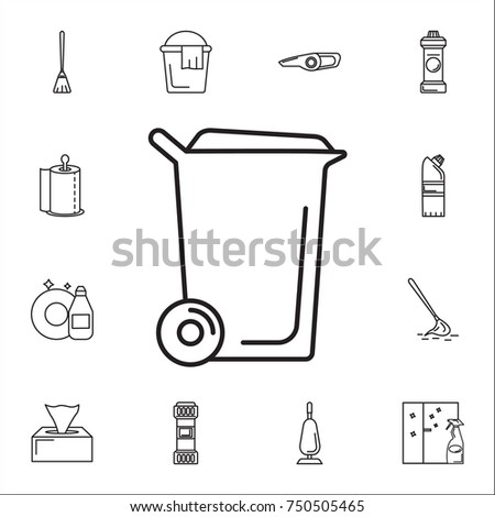 Washing powder box icon. Set of cleaning tools icons on white background