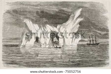 Old illustration of an iceberg. Created by Foulouier and Rouget, published on L'Eau, by G. Tissandier, Hachette, Paris, 1873