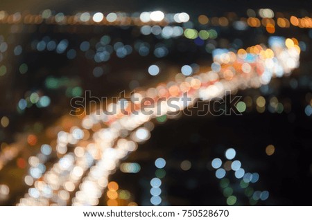 Abstract bokeh of Bangkok city expressway at night.