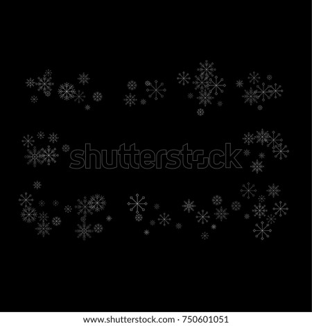 Christmas snow spray frame or border of a random scatter snowflakes isolated on black. Snow explosion. Ice storm.