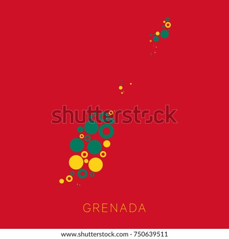 mosaic of colorful circles of different sizes in form of map of grenada