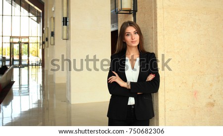 Modern business woman in the office with copy space.