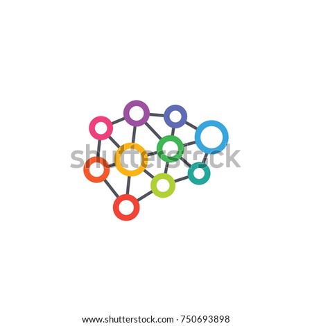 Brain with Colorful Dot Circle Connected Logo Vector
