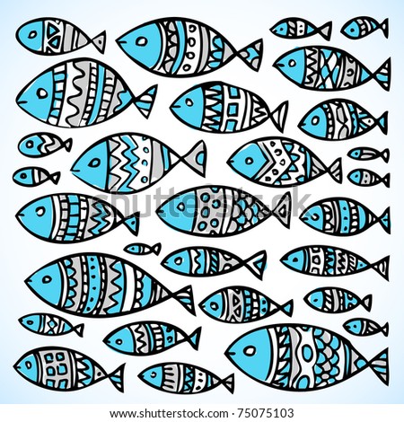 vector doodle decorative fish set