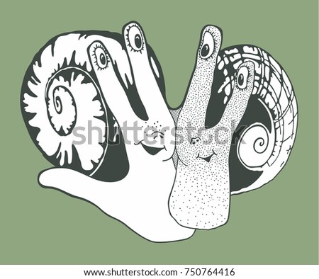 Illustration of hand with abstract stylized snails inside
