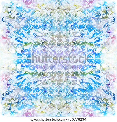 Tie dye seamless pattern. Hand drawn shibori print. Ink textured japanese background. Modern batik wallpaper tile. Watercolor endless backdrop.  Colored japan cotton texture with dots. 