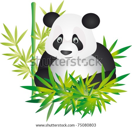 Cute giant panda sitting between the bamboo in china. Illustration