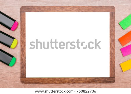 Mock up, on wooden markers background, and background for inserts with wooden frame