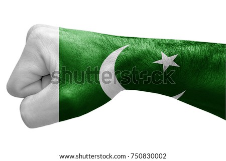 Fist painted in colors of pakistan flag, fist flag, country of pakistan