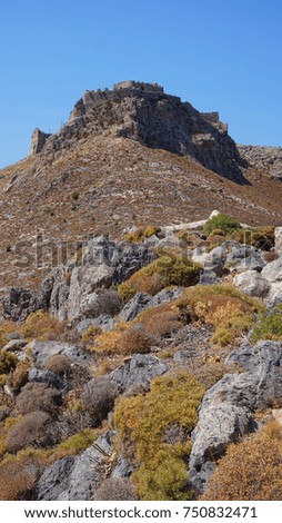 Photo from iconic picturesque castle of Panteli of Leros island with unique views to the island, Dodecanese, Greece                         