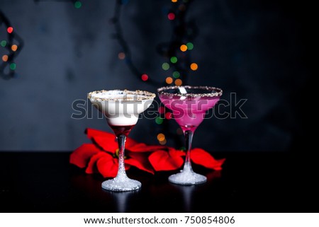 Christmas pink and white margarita cocktails. Martini Cocktails