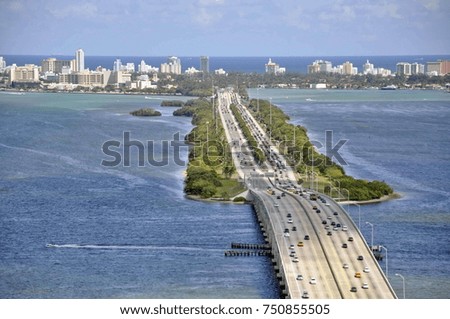 Highway Across Biscayne Bay in Miami, Florida, United States