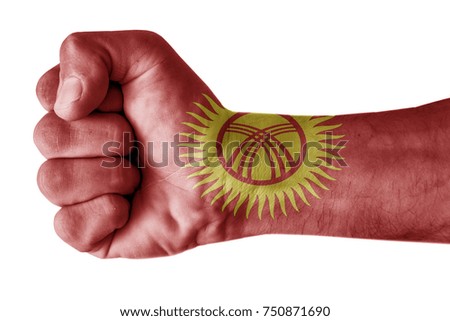 Fist painted in colors of Kyrghyzstan flag, fist flag, country of Kyrghyzstan