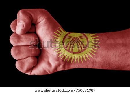 Fist painted in colors of Kyrghyzstan flag, fist flag, country of Kyrghyzstan